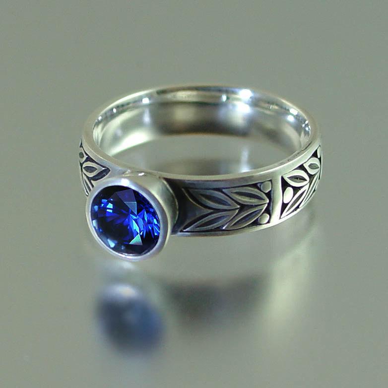 Mariage - SACRED LAUREL silver ring with Blue Sapphire