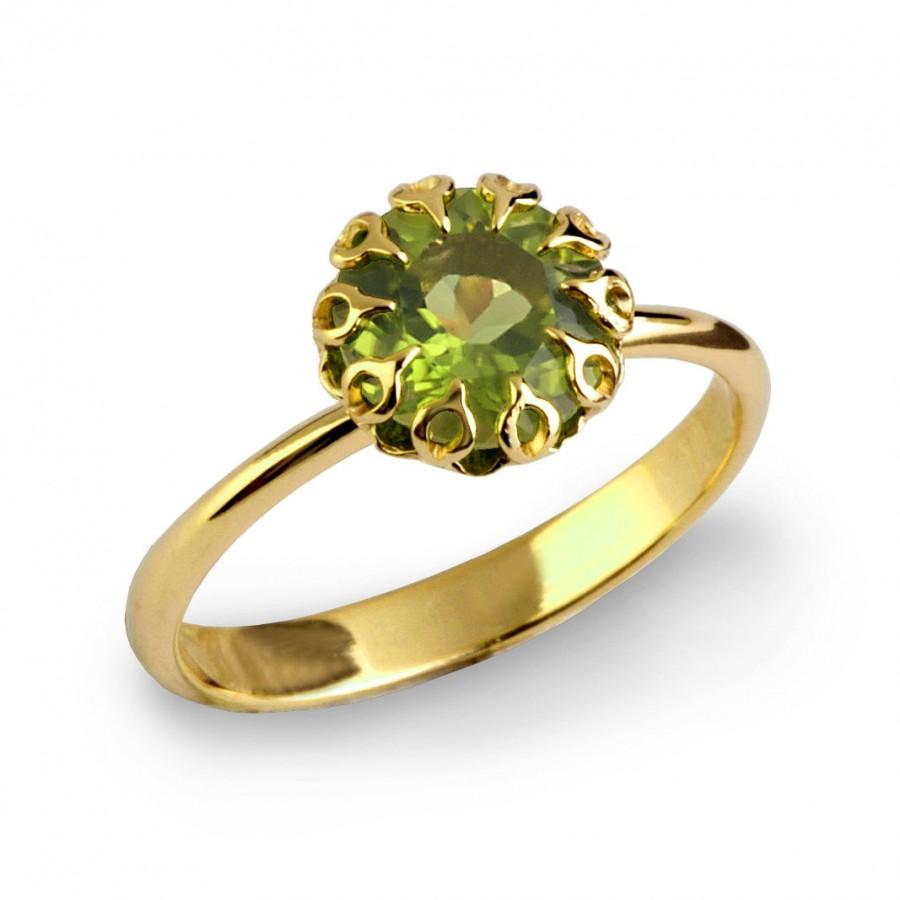 زفاف - CROWN 14k Gold Peridot Ring, Unique Peridot Engagement Ring, Large Peridot Ring, Gold Statement Ring, Peridot Solitaire Engagement Ring