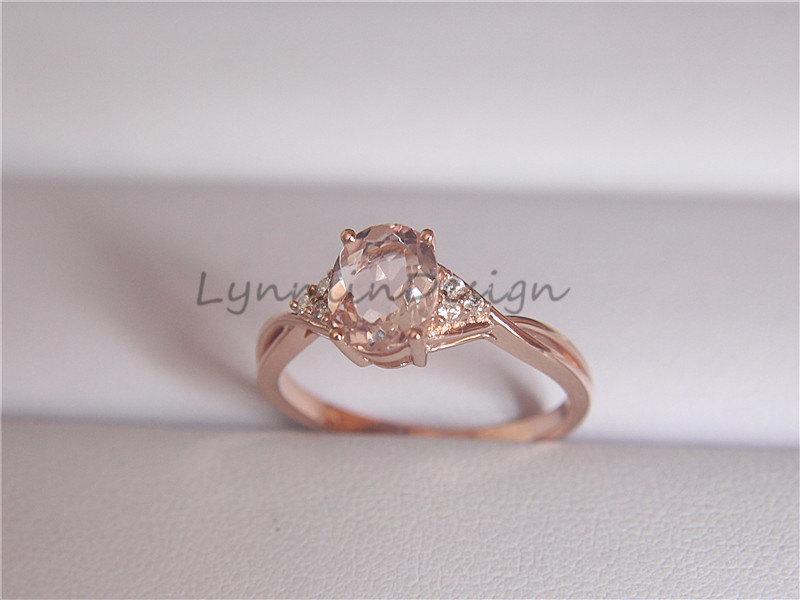 Hochzeit - Unique Fancy Ring 14K Rose Gold Morganite Ring 9x7mm Morganite Ring Oval Morganite Engagement Ring Diamond Jewel Morganite Gem Ring Jewelry