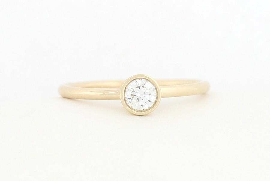 زفاف - Round Brilliant Cut Diamond Engagement Ring, Yellow Gold Dainty Bezel Set Engagement Ring, Diamond Engagement Ring,Certified Diamond Ring