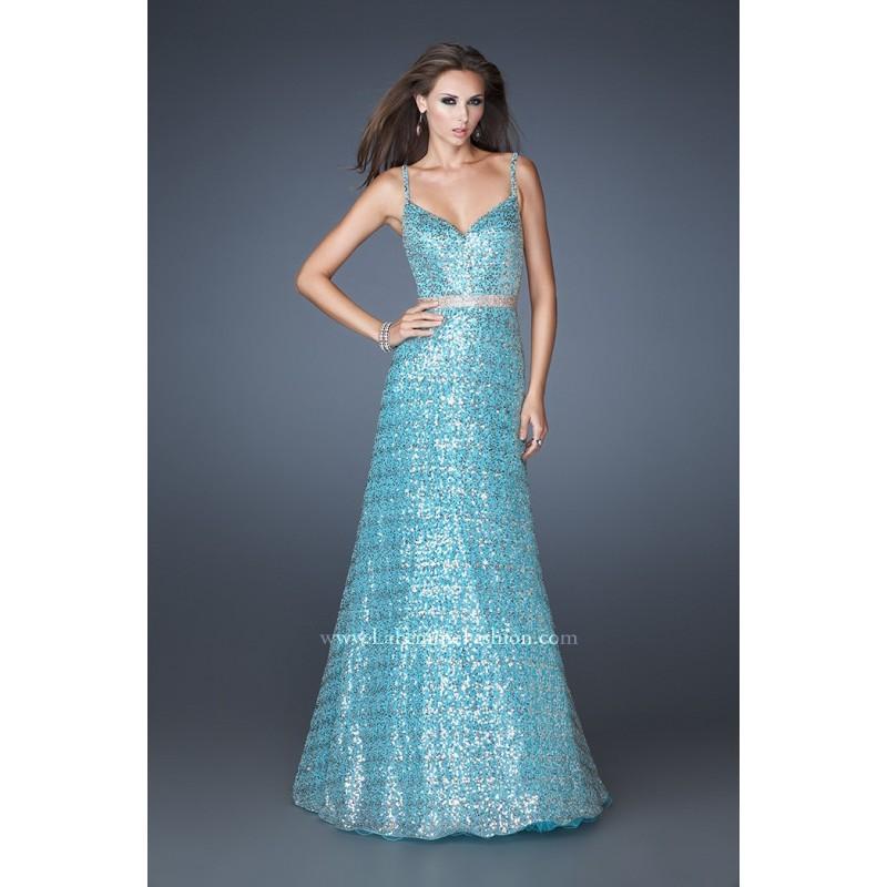 زفاف - Modest Straps V-neck Floor-length Empire 2013 Spaghetti Blue Sequin Evening/celebrity/pageant Dress La Femme 19136 - Cheap Discount Evening Gowns