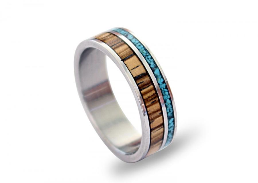 Wedding - Titanium Ring, Turquoise Ring, Wooden, Wooden Ring