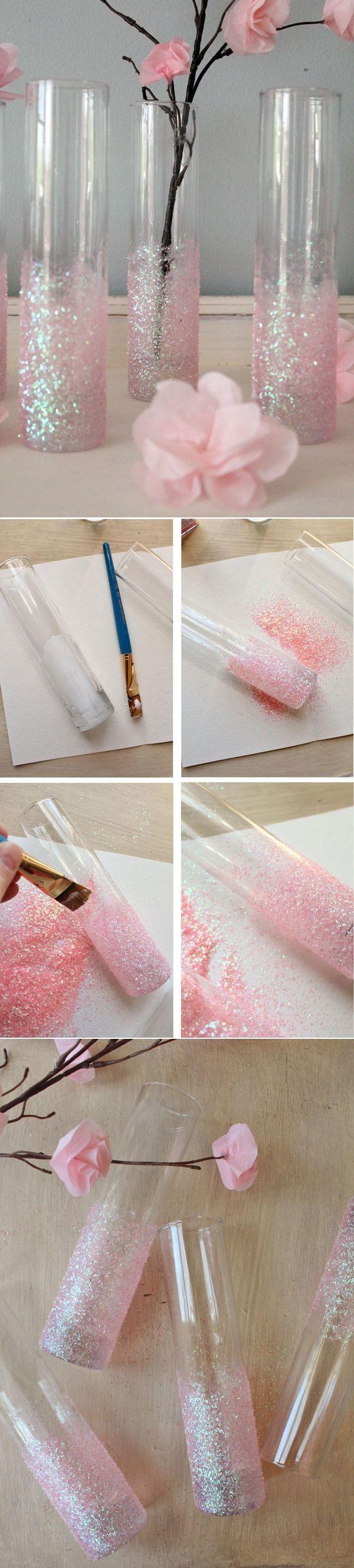 Hochzeit - DIY Glittery Pink Vases By Icing Designs