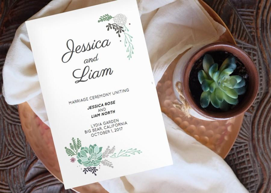 زفاف - Printable Wedding Program Template - SUCCULENT - Instant Download!