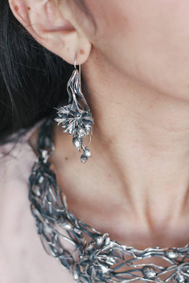 Wedding - Cornflower earrings in sterling silver - Handcrafted jewelry - OOAK earrings - Nature jewelry - Unique gift for her - fine jewelry