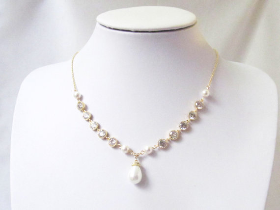 Hochzeit - bridal pearl and crystal necklace bridal pearl necklace, wedding necklace,bridal jewellery wedding jewelry bridal necklace, pearl jewelry