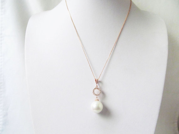 Hochzeit - rose gold pearl necklace, rose gold bridal necklace, rose gold wedding necklace, rose gold pearl pendant necklace, rose gold pearl jewelry