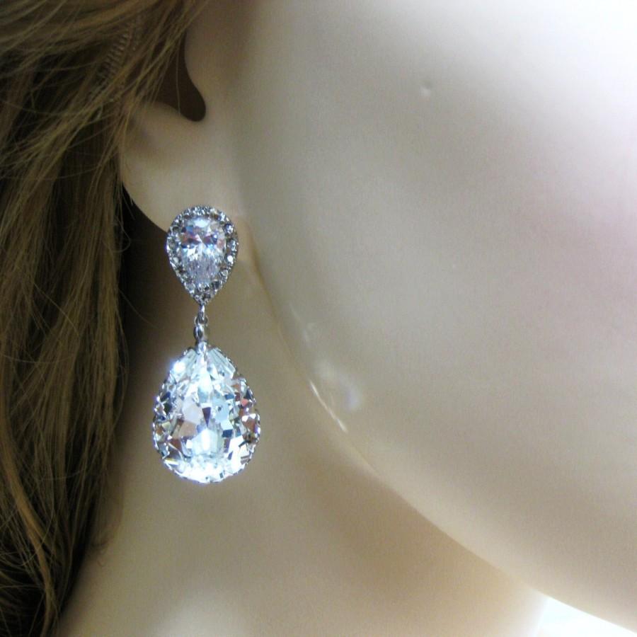 زفاف - Crystal Wedding Earrings Swarovski Clear White Crystal Teardrop Earrings Wedding Jewelry Bridesmaid Gift Bridal Earrings (E008)