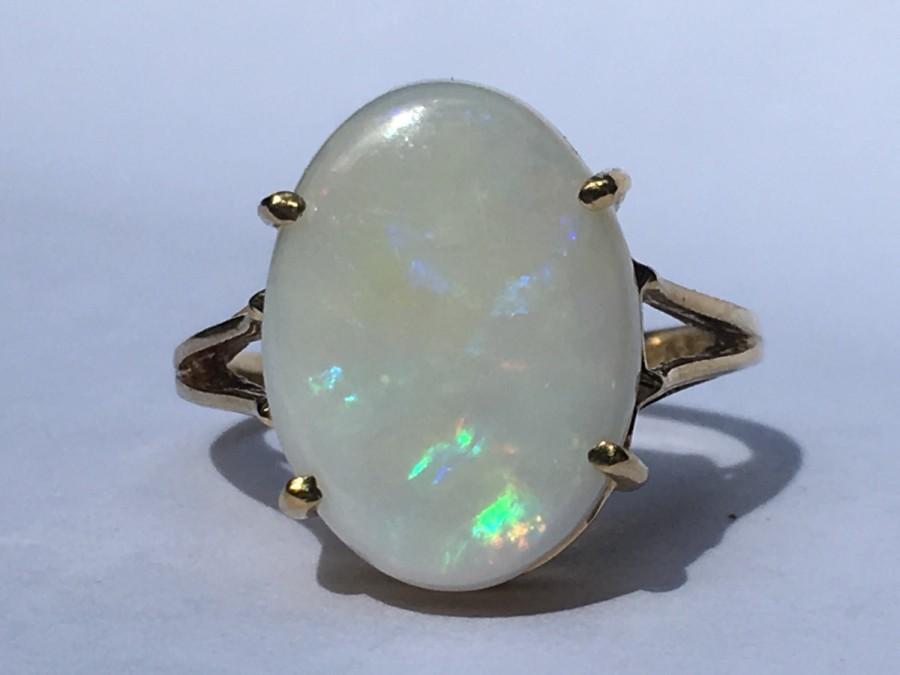 Wedding - Vintage Opal Ring. 4+ Carat Oval White Opal. 10K Yellow Gold Setting. Unique Engagement Ring. October Birthstone. 14th Anniversary Gift.