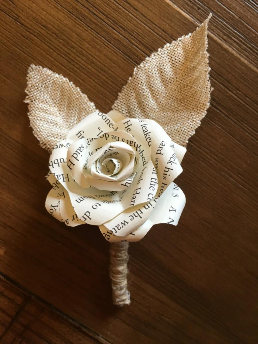 Mariage - Paper Flower Boutonniere, book flower boutonniere, paper flower corsage, corsage, boutonniere, Paper rose boutonniere, buttonhole, book page