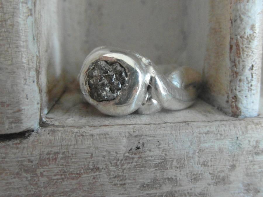 Wedding - Raw rough-Uncut-Genuine diamond-One of a kind ring-Fine Silver- stack up unisex ring- metalwork