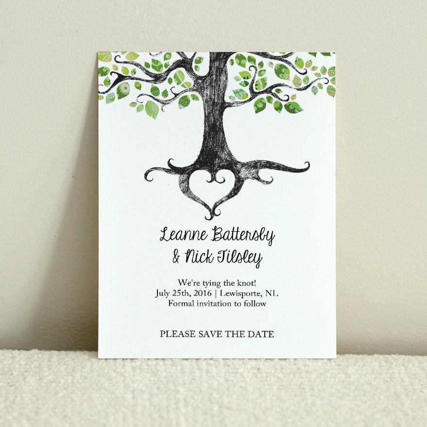 زفاف - Wedding Save-the-Date - Rustic Woodland Tree - DIY Printable PDF Template - Green