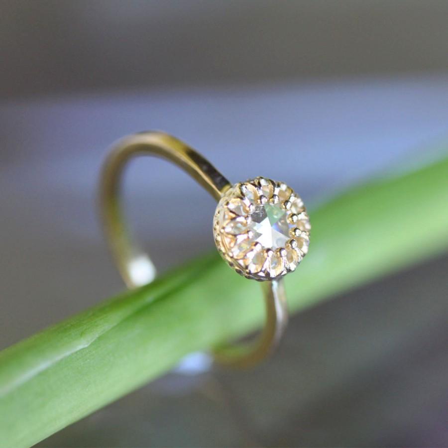 زفاف - Rose Cut Moissanite 14K Gold Engagement Ring, Stacking Ring (Limited Edition) -  Made to Order