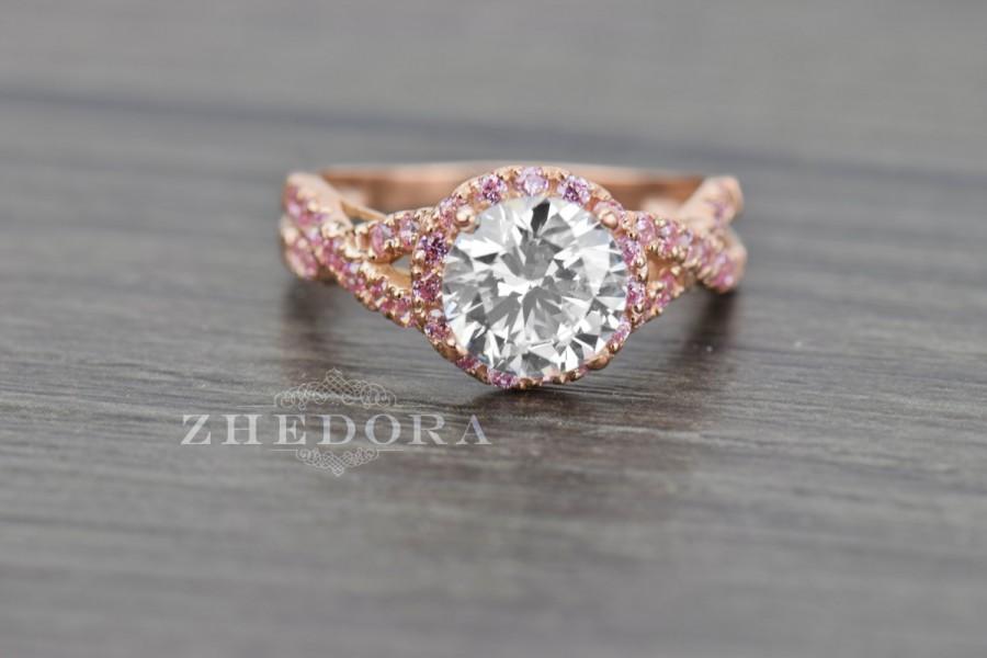 Свадьба - 1.90 CT Round Cut Engagement Ring band in Solid 14k or 18k Rose Gold Bridal