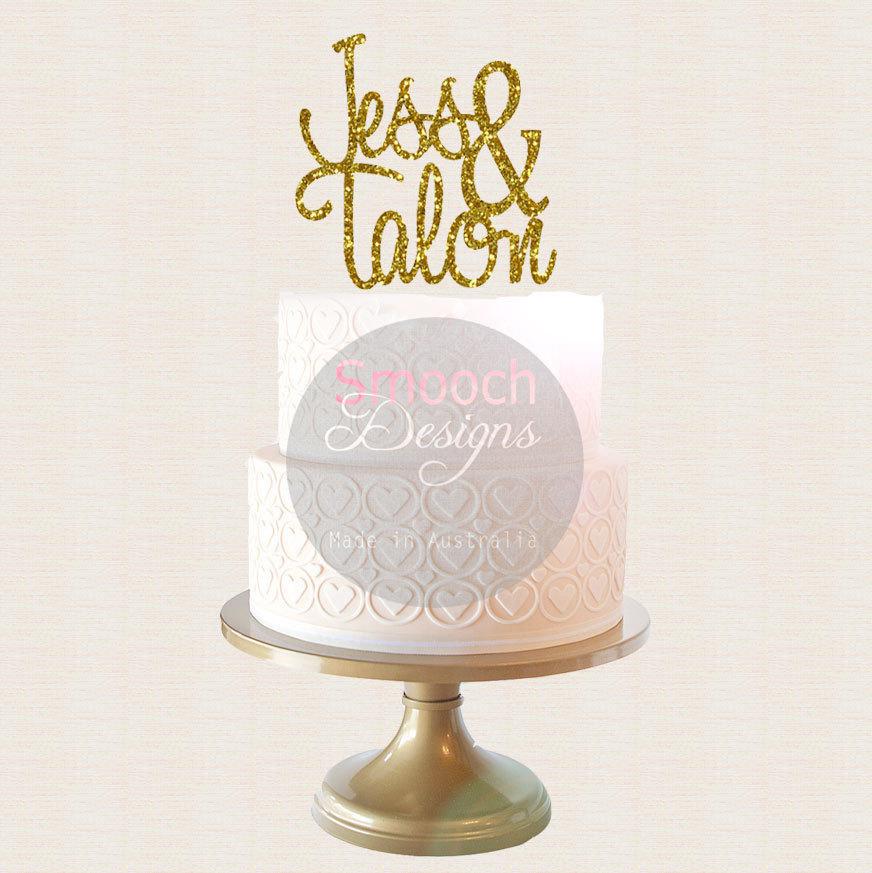 Wedding - Personalised Glitter / Acrylic Wedding Cake Topper - Name & Name