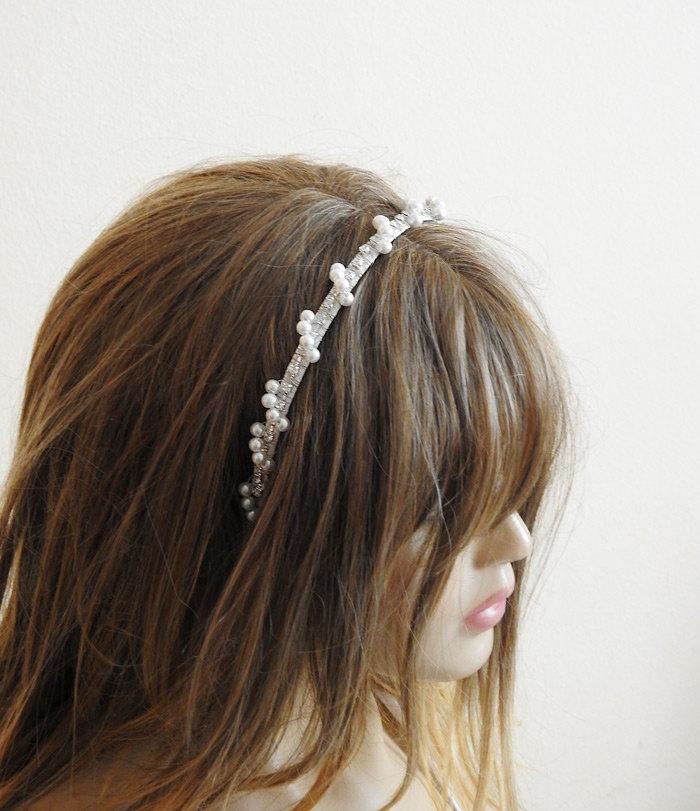 Свадьба - Wedding Crown, bridal tiara, headpiece, Bridal Hair Accessory,  Hair Wreaths, Rhinestone and Pearl, headband, Wedding hair Accessories, etsy