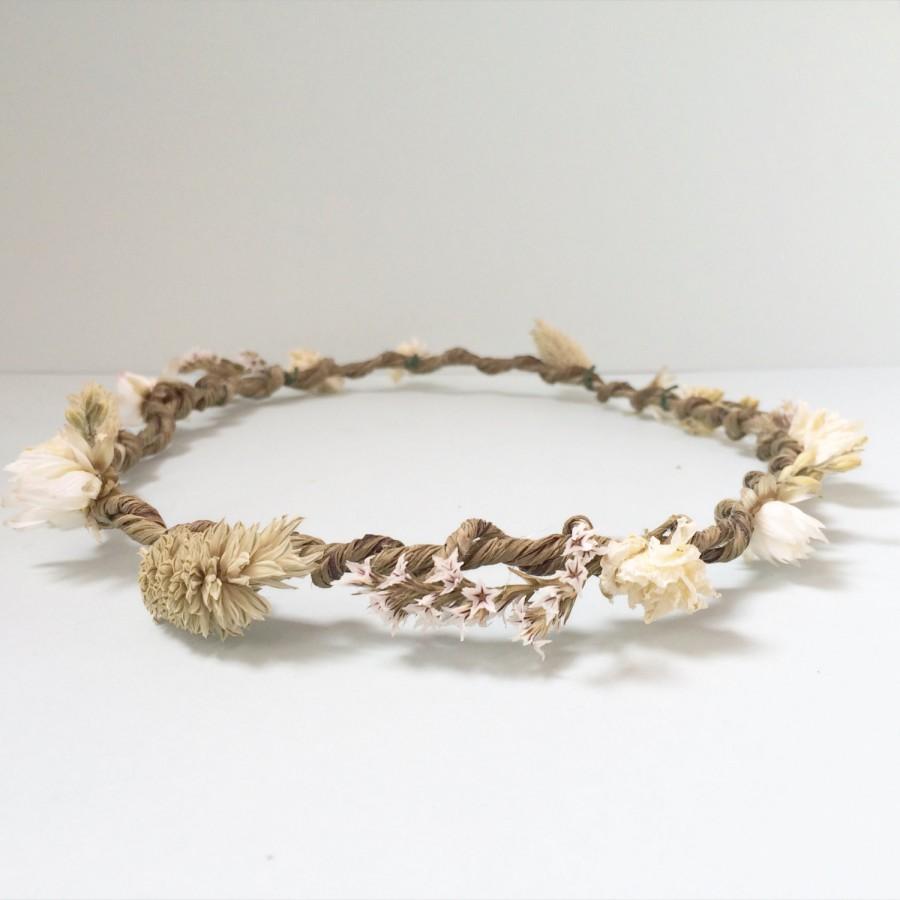 زفاف - Rustic bridal flower crown - Pelican Rose Bride bohemian style bridal dried flower halo - 'Cornwall' crown
