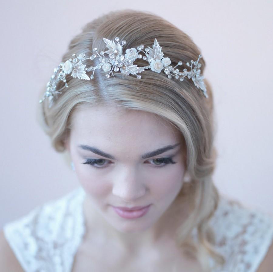 زفاف - Floral Wedding Headband, Gold Bridal Headband, Flower Crown, Rhinestone Headband, Floral Headpiece, Bride Headband,Flower Headpiece ~TI-3263