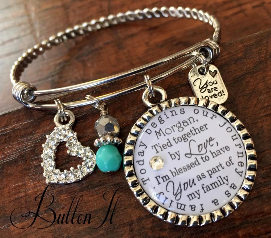 Wedding - BLENDED FAMILY wedding, STEPDAUGHTER gift, blended family jewelry, Personalized, Today begins our journey as a family, stackable bracelet