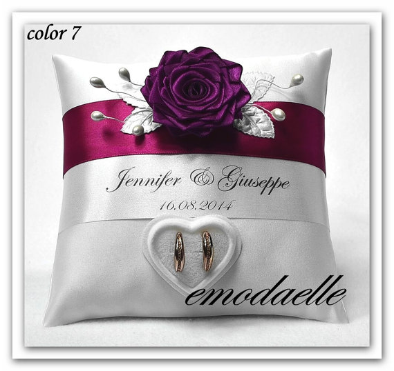 Wedding - Personalized wedding ring cushion pillow with rings holder box