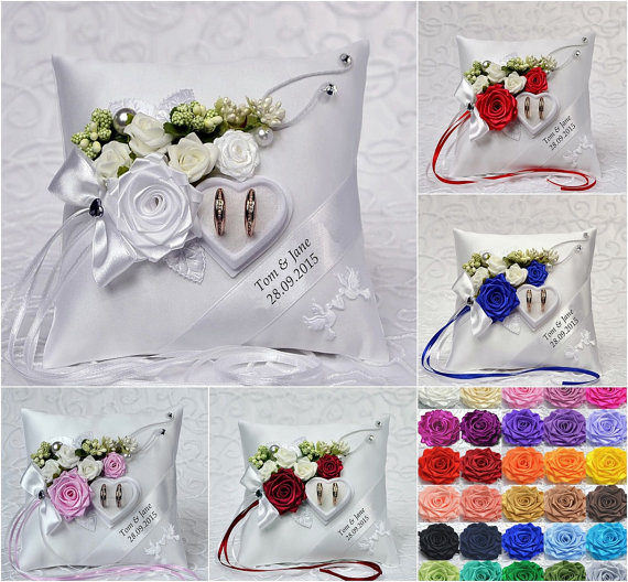 زفاف - Personalized wedding ring cushion pillow with rings holder box
