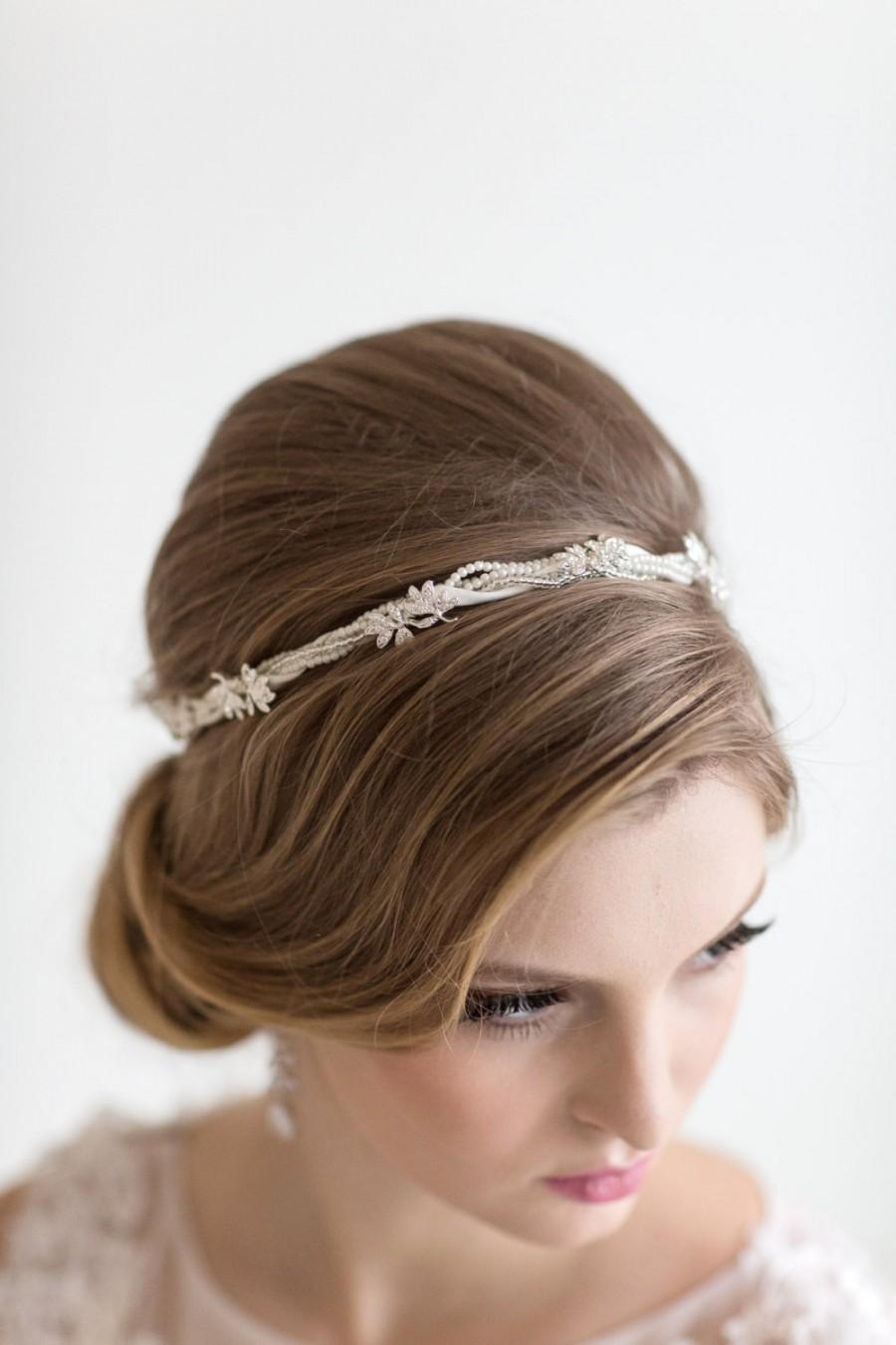Hochzeit - Bridal Headband, Bridal Ribbon Headband, Wedding Hair Accessory, Rhinestone Ribbon Headband