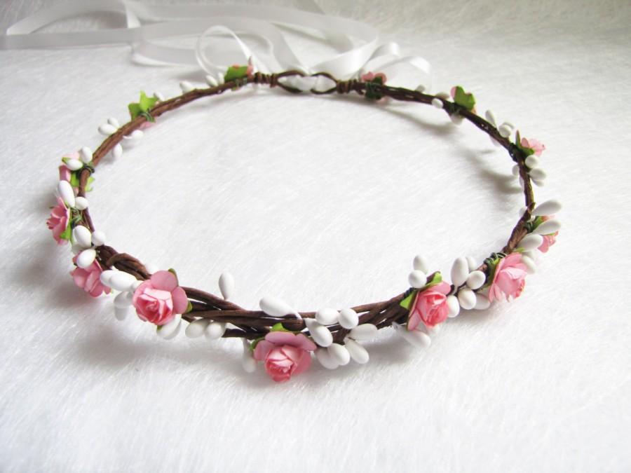زفاف - Wedding Floral Crown, Hot Pink Flower Headband, Floral Head Wreath, Wedding Headband, Bridesmaid Flower Crown, Flower Girls Flower Crown