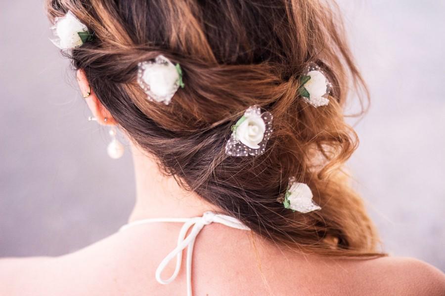 زفاف - Ivory Rosebud Hairpins, Rosebud Bridal Hair Pins, Engagement Party Gift Idea