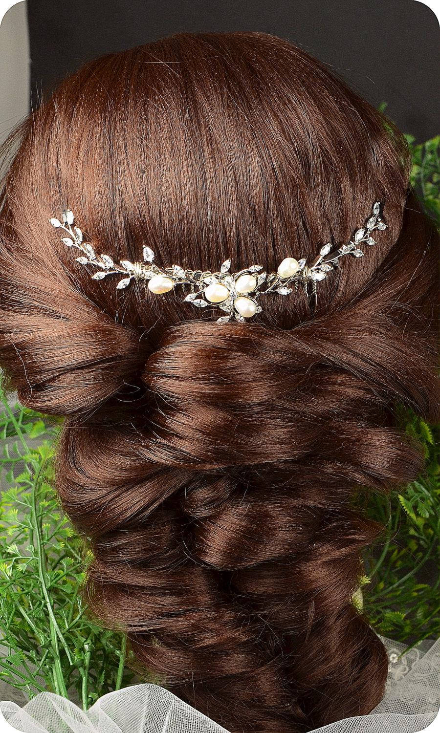 Свадьба - Bridal hair vine, wedding hair vine, freshwater pearls, bridal hair comb pearl silver, silver wedding accessories