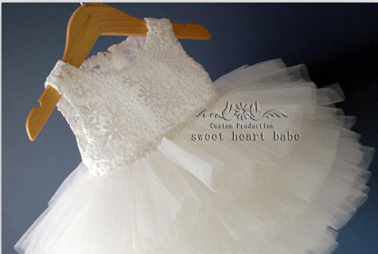 Wedding - Lace flower girl Dress,white flower girl dress,junior bridesmaid dress , Baby Dress - tulle Flower girl Dress,custom flower girl dress