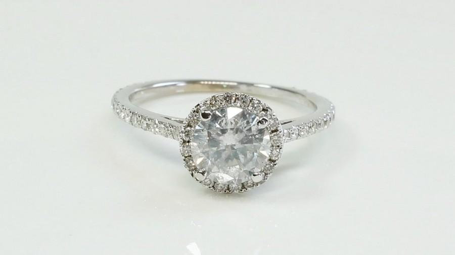 Wedding - ON SALE !!! Diamond Engagement Ring 1.67 ct - Yellow Gold halo ring - halo diamond engagement ring - Bridal Jewelery - Anniversary