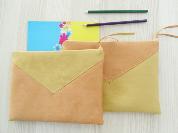 Hochzeit - Envelope  Large,  Handbag, Bright   Clutch, Gold and Orange Clutch,   Bag