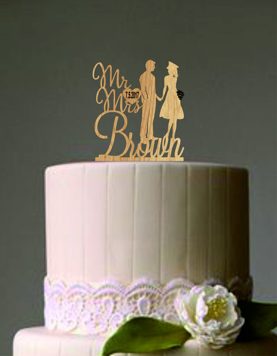 زفاف - police officer and Groom Wedding Cake Topper - Unique Rustic Wedding Cake Topper - Custom Silhouette Weddin Cake Topper