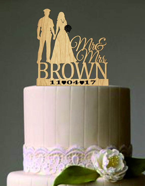زفاف - Wedding Cake Topper Silhouette Police Groom and Bride - Officer - Mr and Mrs Wedding CaKe Topper - Rustic Personalized Wedding Cake Topper