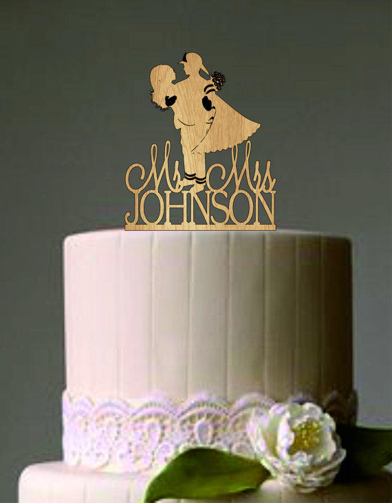 Wedding - Rustic Personalized Wedding Cake Topper - Firefighter and Bride Silhouette with Mr & Mrs - Bride and Groom Cumtom Wedding Cake Topper