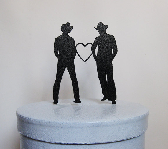 Hochzeit - Wedding Cake Topper - same sex wedding, gay wedding, two cowboys topper