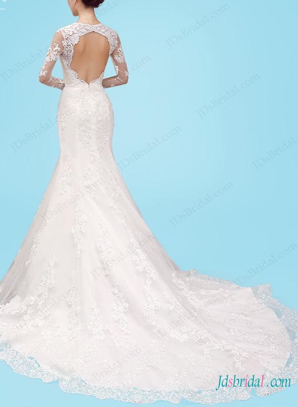 زفاف - H1467 Sexy keyhole open back long sleeved lace wedding dress