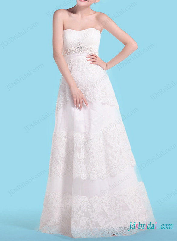Wedding - H1468 Casual A line strapless lace wedding dress