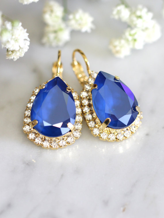 Hochzeit - Royal Blue Earrings, Royal Blue Drop Earrings, Sapphire Earrings, Swarovski Blue Earrings, Bridal Earrings,Bridesmaids Earrings,Gift for her