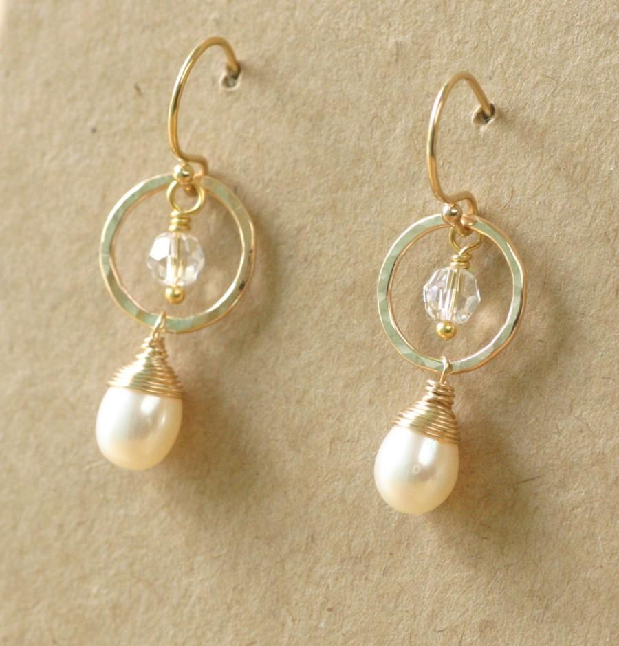 زفاف - Gold bridal earrings, pearl drop earrings wedding, bridal earrings pearl, gold circle earrings - Ava