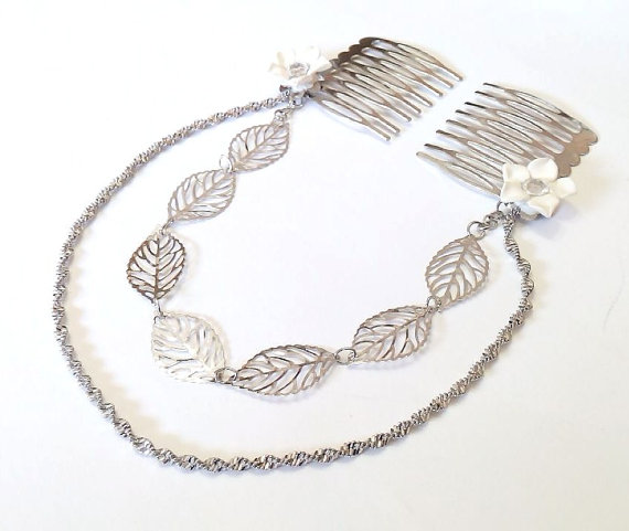Свадьба - Vintage hair comb, chain leaves hair comb, leaves hair comb, decorative hair accessory, hair clip comb, hair accessory, gift