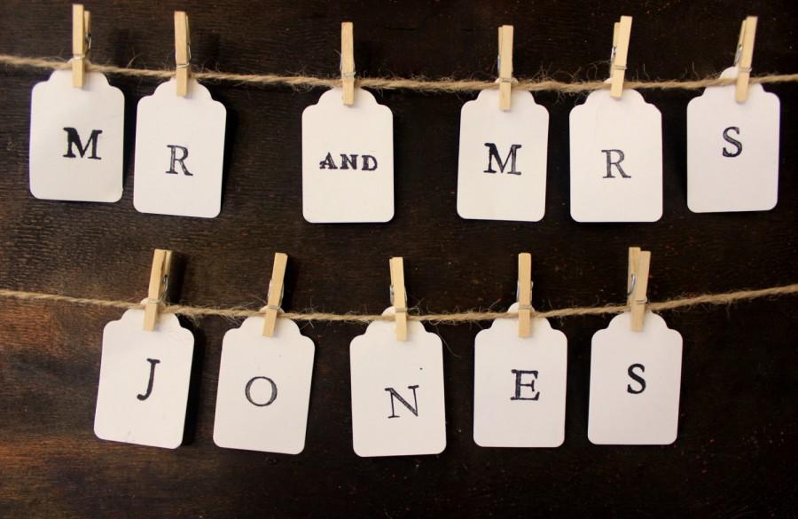 Wedding - Custom Banner Mr and Mrs "Your Last Name" Cake Topper Banner, Clothesline and Clothspin Wedding Cake Topper or Wedding Card Box Sign Banner