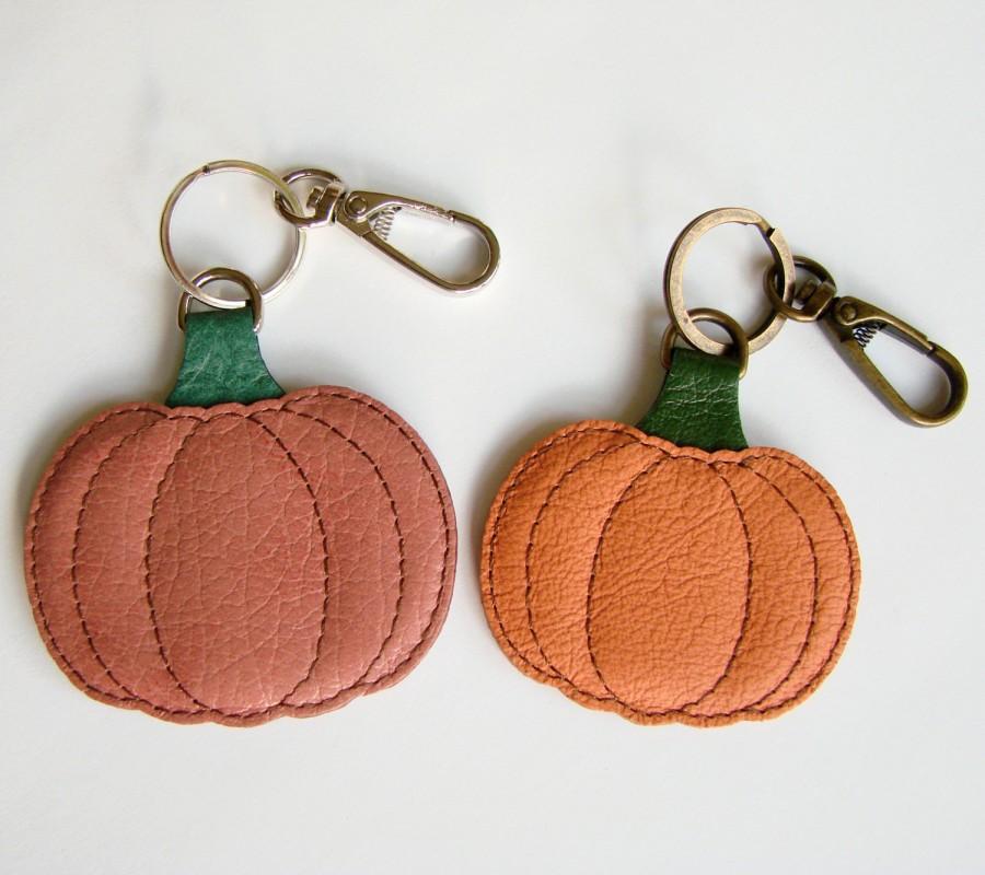 Wedding - Leather Key Chain, Leather Pumpkin, Halloween, Key Fob, Friend Gift