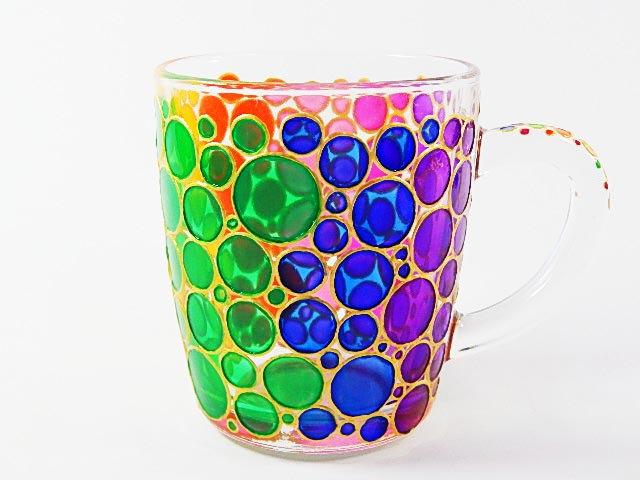 Wedding - Bubbles Cup Hand Painted Mug Colorful Mug Mosaic Cup Colored Bubbles Mug Bright Mug Multi Colored Mug Handmade Glasses Painted Ceramic Mug