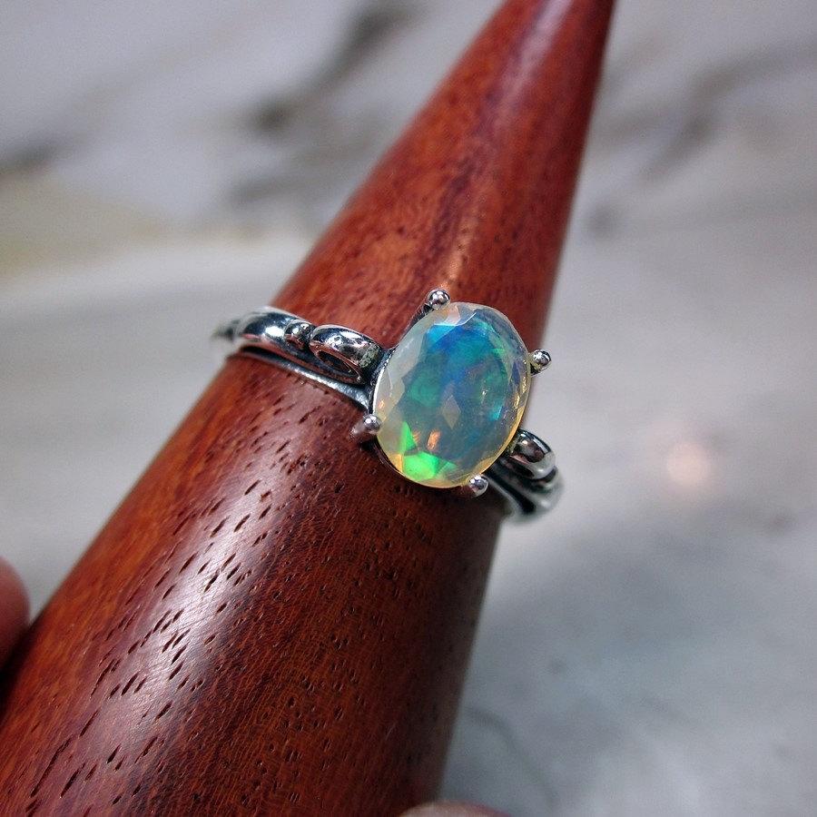 Wedding - Alternative Engagement Ring, Natural Opal Ring, Opal Engagement Ring, Gemstone Engagement, Opal Promise Ring, Sterling Opal, Art Deco, Bihls