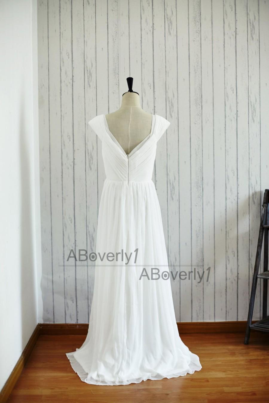 Wedding - Simple Beach Boho Chiffon Wedding Dress Cap Sleeves Bridal Gown