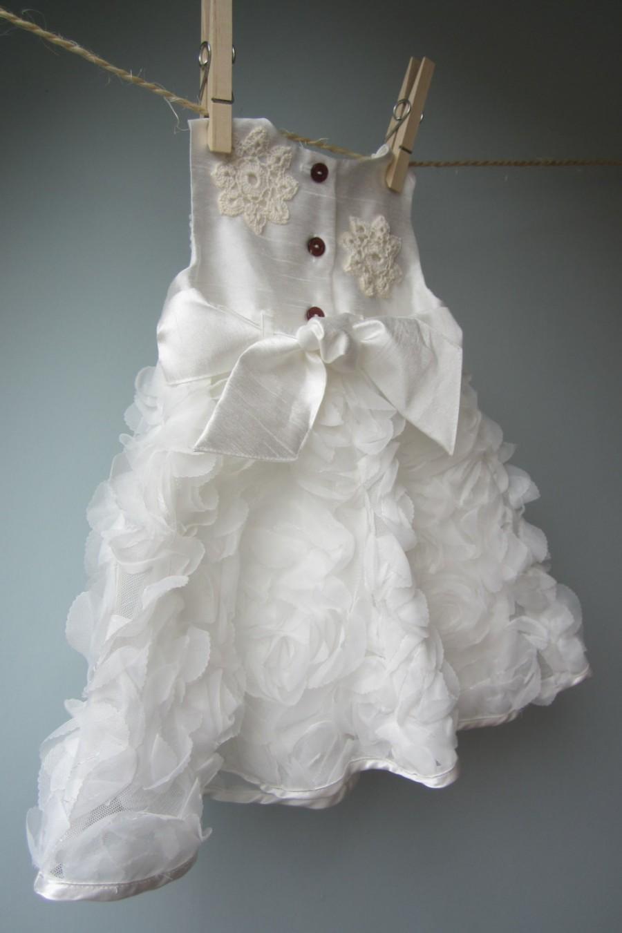 Свадьба - Baby flower girl dress, christening dress, white embellished dress ruffle dress, newborn dress 0-3 mths baby dress special occasion dress