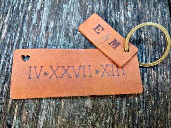 Hochzeit - Leather KeyFob-Anniversary leather Gift - first anniversary Gift-Date Leather Key Chain- Niceleather1