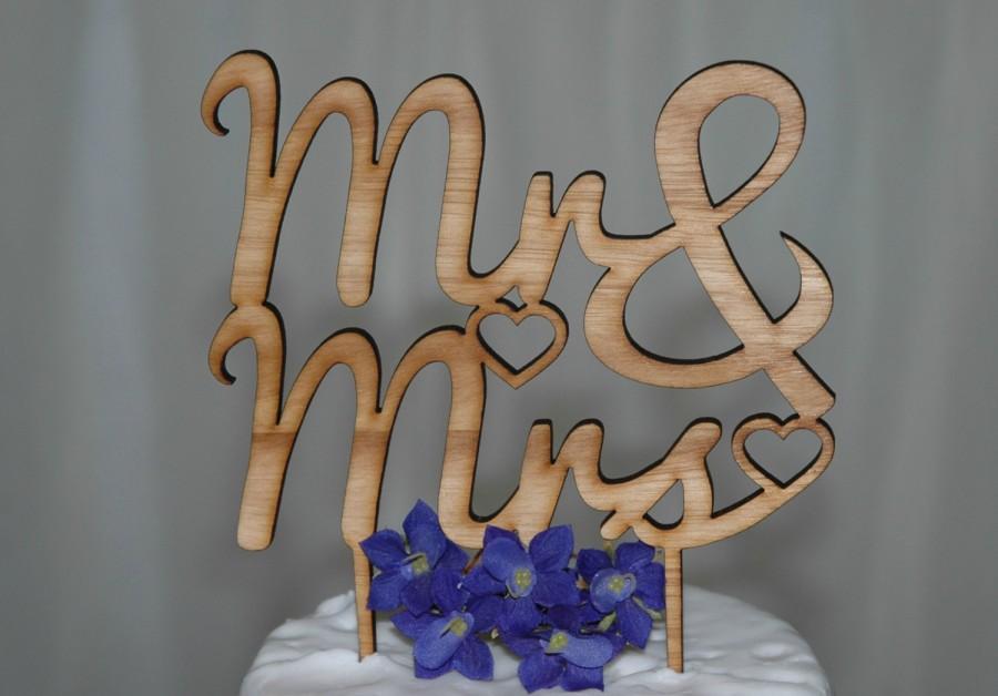 Wedding - Wooden Rustic Mr & Mrs Cake Topper, Wedding Cake Topper, Bridal