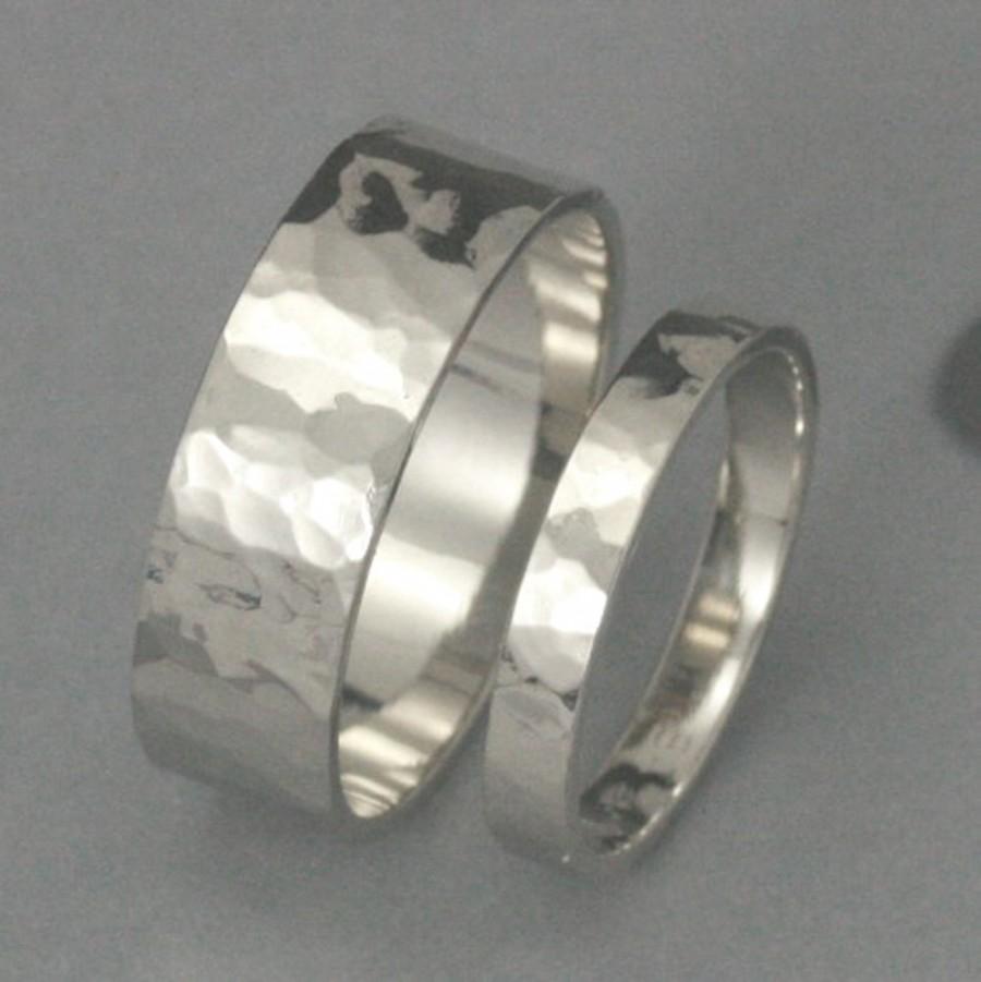 Wedding - Hammered Men's Ring--Hammered Women's Ring--Hammered Wedding Bands--Solid 14K Gold Straight and Narrow Set--Flat Edge Wedding Rings